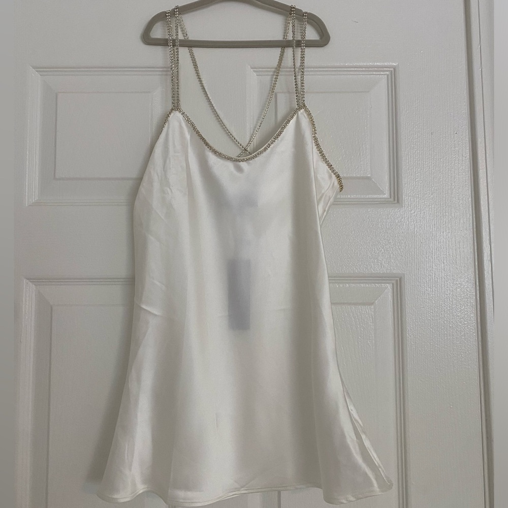 Gracia white silky camisole with rhinestones